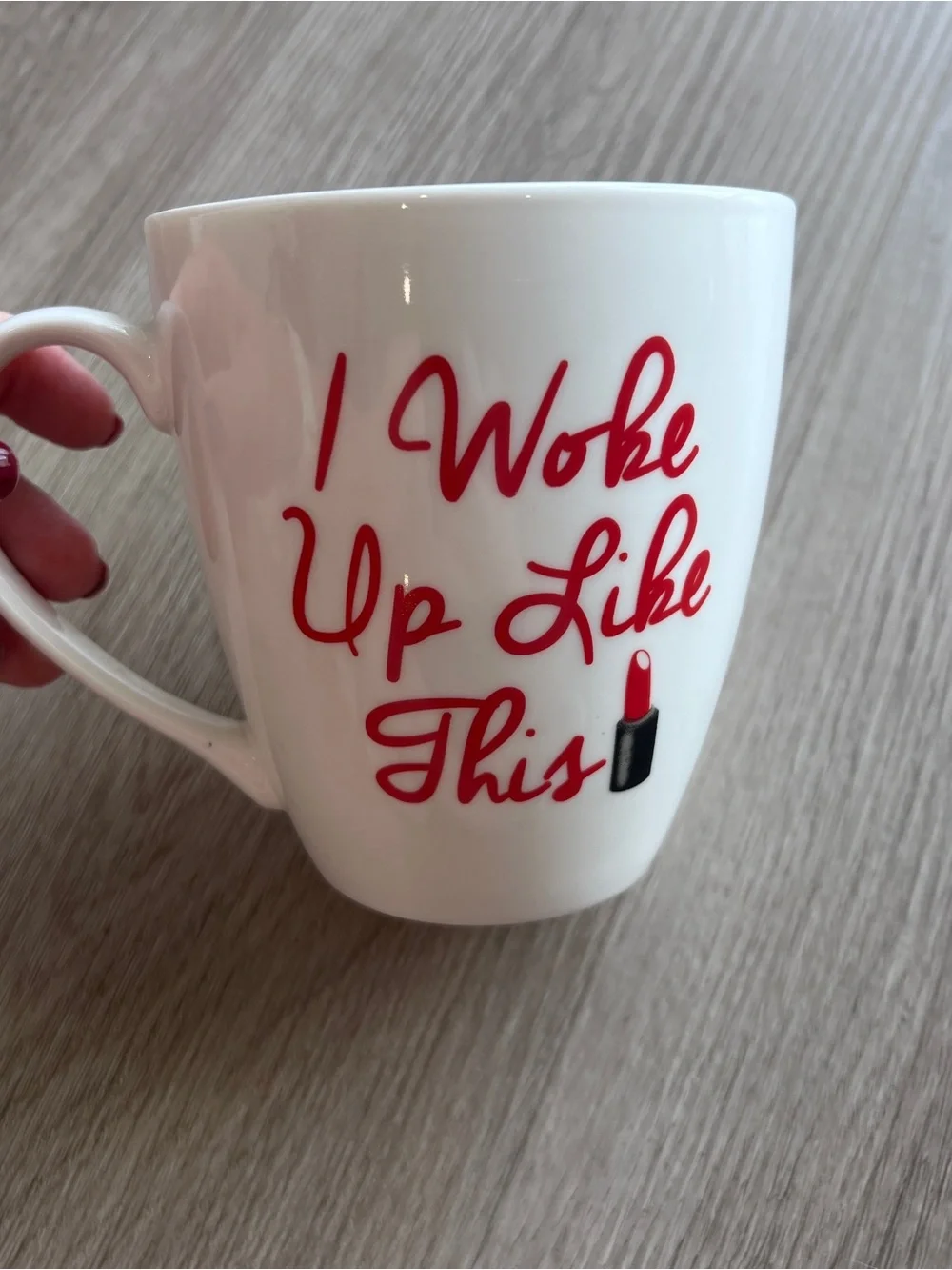 Pfaltzgraff I Woke Up Like This Flawless Coffee Mug Cup White Red Lipstick 18oz